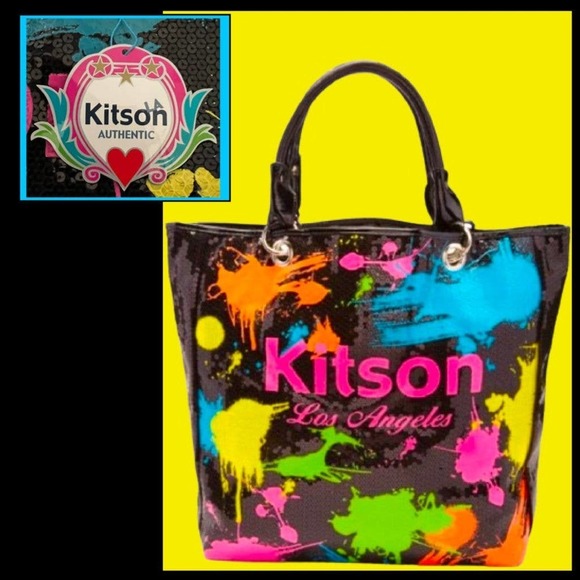 Kitson Los Angeles Authentic Paint Splat Color Sequins Large Tote bag Size L - Picture 1 of 4
